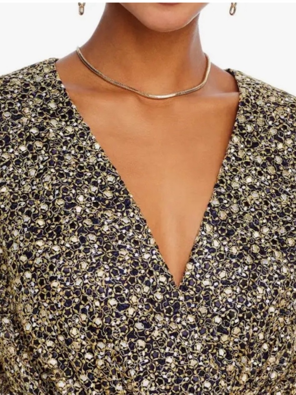 NEW Ramy Brook Women's Gold Mesh Crossover V-Neck Long Sleeve Opal Dress - Picture 3 of 15
